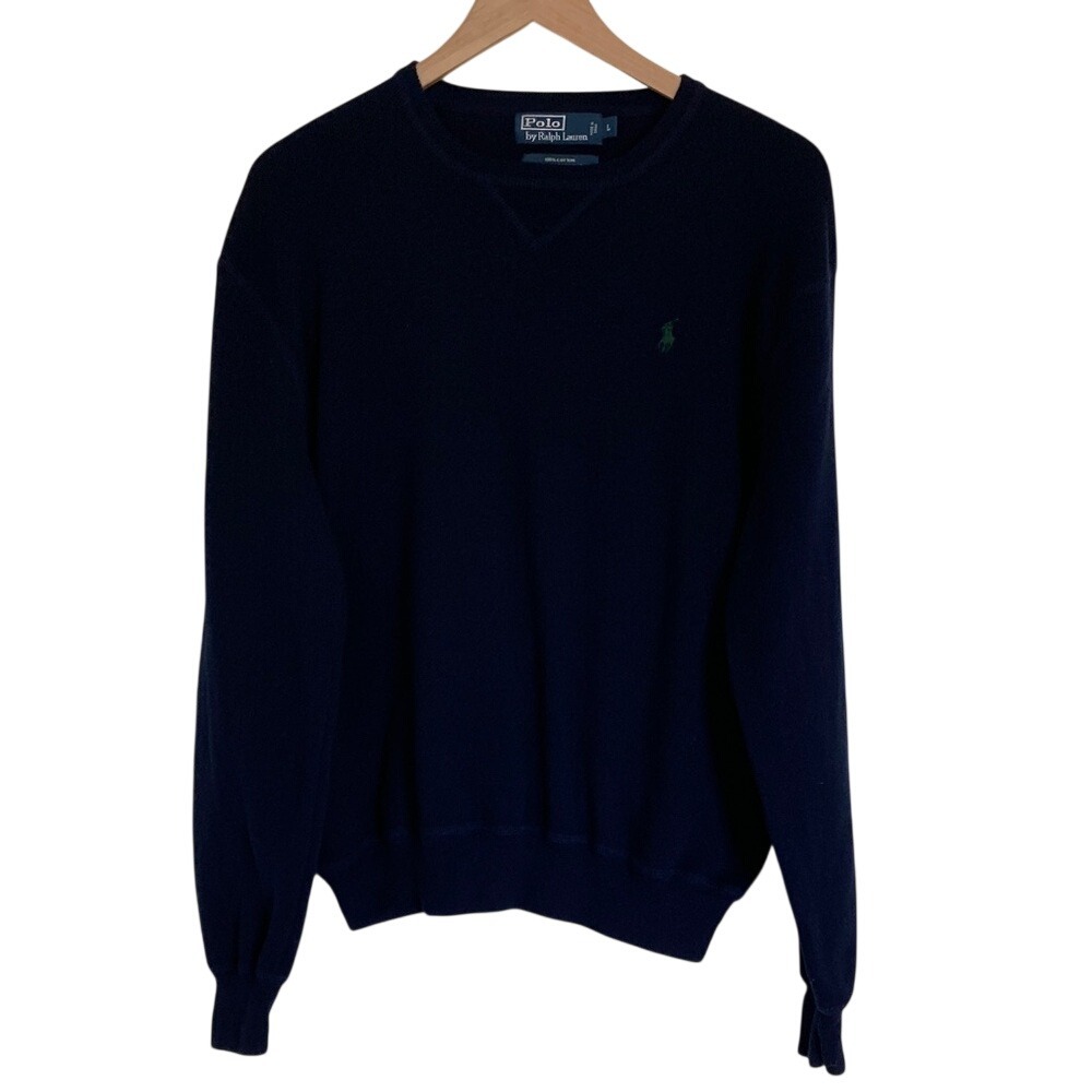 VTG Polo by Ralph Lauren Men's Dark Blue Crewneck Cotton Sweater Size Large‎